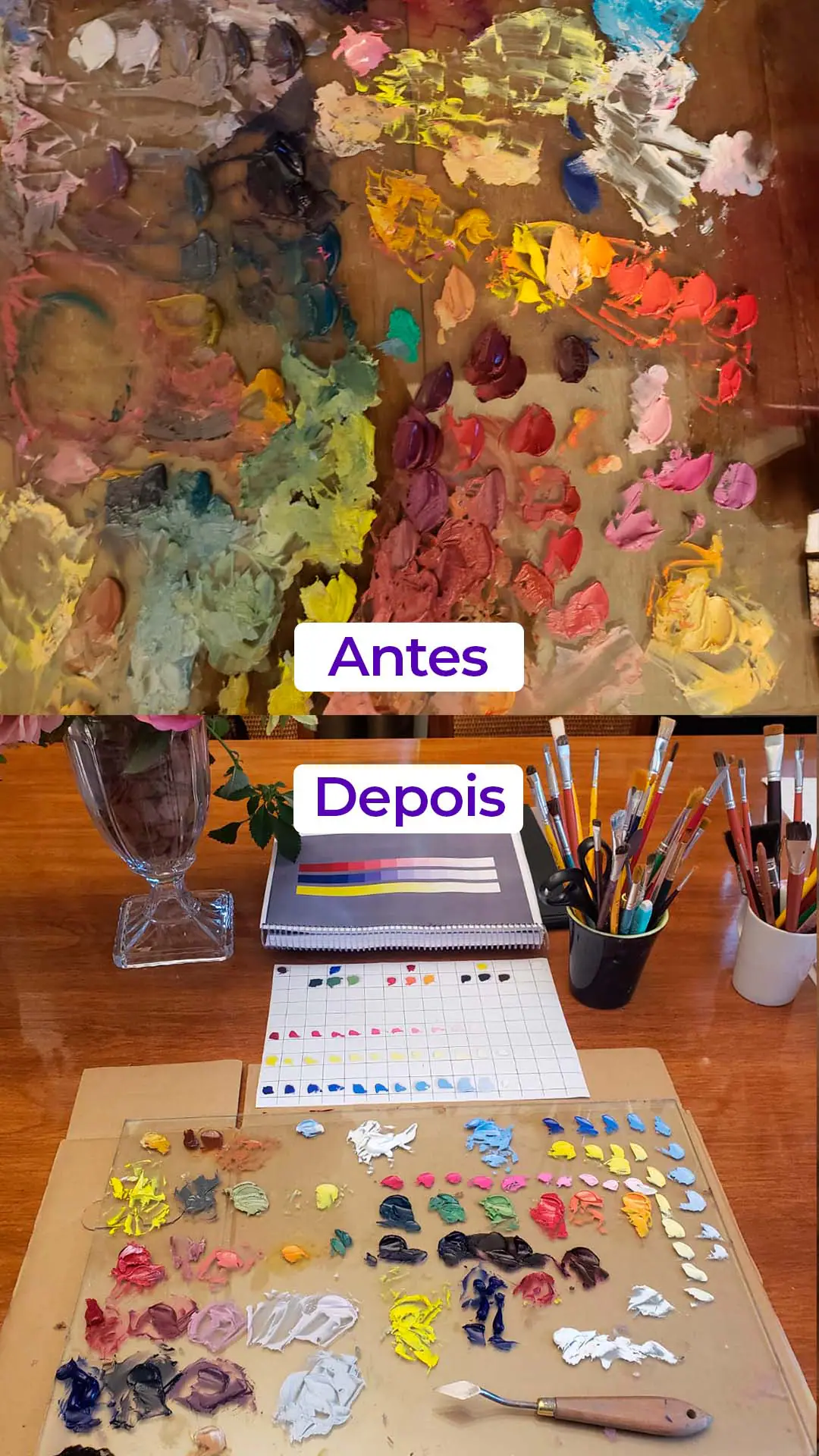 Antes e depois da paleta de Leandra